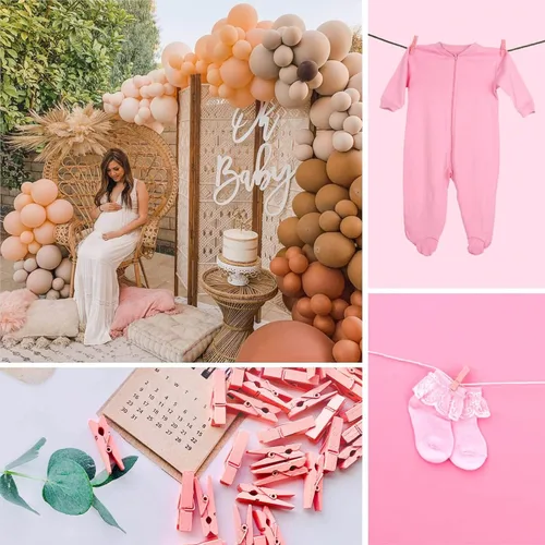 Miniatura 7 de Pinzas para la ropa, color rosa, 100 pinzas pequeñas de madera para fotos con cordel de yute, pequeño clip para papel fotográfico, ideal para baby