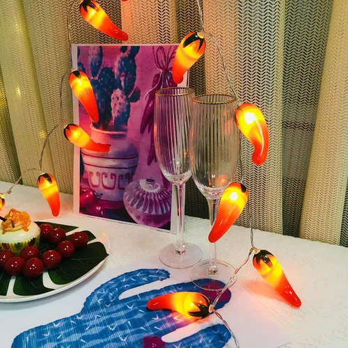 Miniatura 6 de 9.8 ft 20 LED Red Chili String Light Pepper Fairy Lights USB Powered Lámpara para fiesta de Navidad Decoración del hogar (2 modos USB)