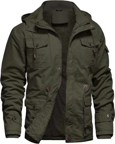 Miniatura 8 de Chaqueta de invierno para hombre, chaqueta militar, chaqueta tipo cargo con forro polar, chaqueta cálida con capucha desmontable, chaqueta