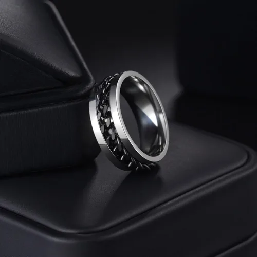 Miniatura 101 de Anillos giratorios para la ansiedad para hombre, anillos clásicos de cadena para mujeres y adultos, anillo de acero de titanio