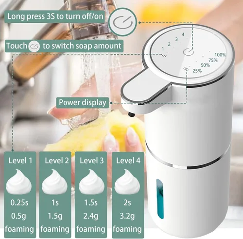 Miniatura 2 de Dispensador automático de jabón 2P, dispensador de jabón espumoso sin contacto de 13.5 fl oz, dispensador recargable por USB, eléctrico montado