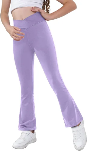 Miniatura 27 de Pantalones de yoga para niñas, cintura cruzada, pierna ancha, pantalones acampanados de entrenamiento de cintura alta