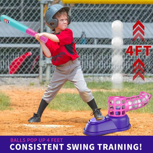 Miniatura 6 de Bennol Juego de pelota en T para niños de 3-5, 5-8, camiseta de béisbol para niños pequeños, lanzador de bolas automático, juego de camiseta