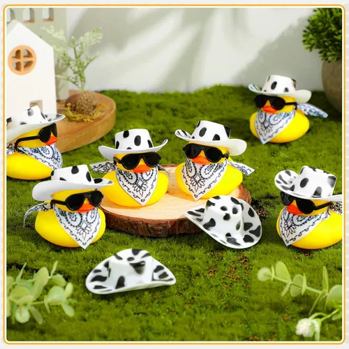 Miniatura 4 de Sosation Juego de 36 mini patos amarillos de goma vaquero, juguete de baño de patos pequeños, juguete de bañera con sombrero de vaquero, pañuelos