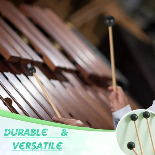 Miniatura 4 de Boao 6 piezas de mazo de goma de percusión xilófono de palitos de glockenspiel, palitos de tambor con mango de madera, mazo de goma, kit