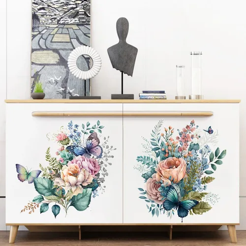 Miniatura 5 de 4 calcomanías autoadhesivas para asiento de inodoro, diseño floral, diseño de flores de acuarela, para colocar en casa, para dormitorio, sala