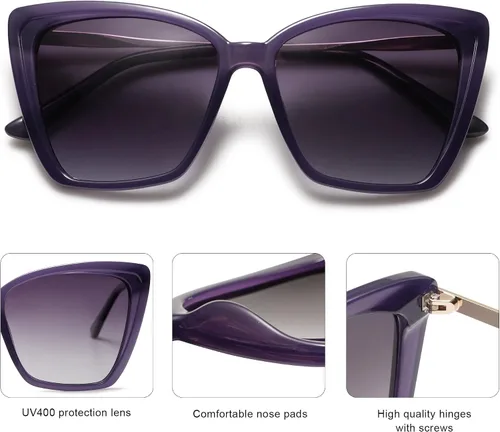 Miniatura 12 de SOJOS Gafas de sol polarizadas de moda para mujer, retro, de gran tamaño, cuadrado, ojo de gato, gafas de sol con protección UV SJ2206
