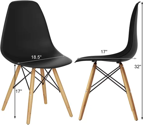 Miniatura 3 de Giantex Juego de 2 sillas de comedor negras, sillas de comedor modernas de mediados de siglo premontadas con patas de madera, sillas de cocina sin