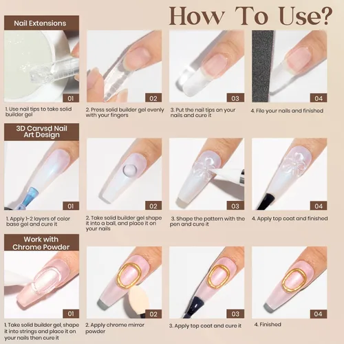 Miniatura 6 de Gel de uñas 3D de 1.06 oz (30 g), gel de escultura 3D para arte de uñas, extensión de gel sólido transparente, antiadherente, gel duro para esculpir