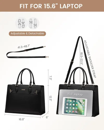 Miniatura 5 de LOVEVOOK Bolsa para laptop para mujeres, Bolsa tote grande de cuero PU de 15.6 pulgadas, Bolsa de trabajo profesional para maestras, Maletín
