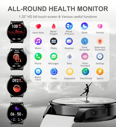 Miniatura 6 de Reloj inteligente para mujeres y hombres, rastreador de llamadas Bluetooth para teléfonos Android e iOS, reloj inteligente impermeable con pantalla