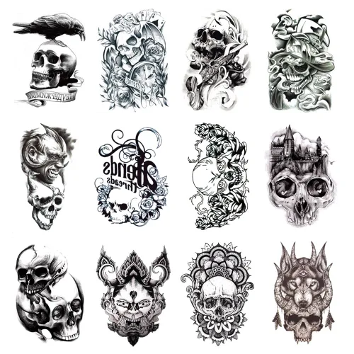 Miniatura 6 de 12 hojas de tatuajes falsos en el pecho, brazo, hombro, tatuajes, arte corporal, mangas de 5.9 x 8.3 pulgadas, tatuajes temporales impermeables