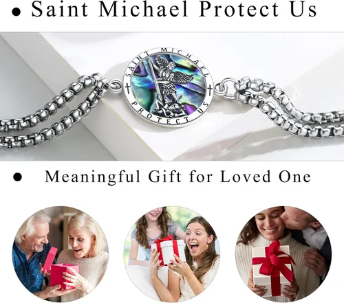Miniatura 3 de Pulsera unisex de San Miguel/Cristóbal/Benedicto/Jude/José/Guadalupe/Ángel de la Guarda/Santa Muerte Pulsera de plata de ley 925 con cadena de doble