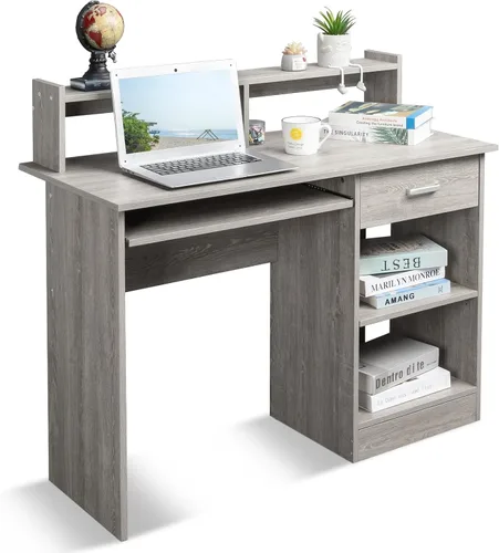 Miniatura 9 de Karl home Escritorio para ordenador de estudio y escritura, mesa para PC y portátil de madera para oficina en casa con estante de cajón, bandeja
