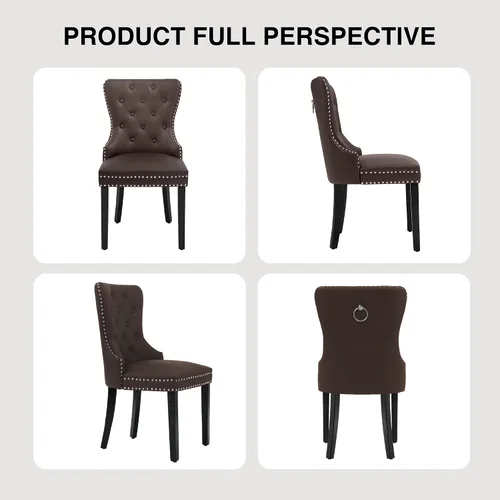 Miniatura 7 de adochr Juego de 2 sillas de comedor de terciopelo, sillas de comedor tapizadas acolchadas con anillo de tracción y patas de acero inoxidable, beige
