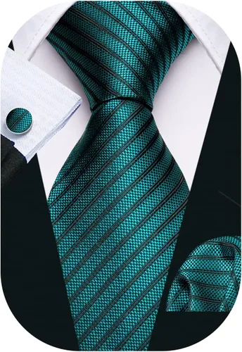 Miniatura 267 de Barry.Wang Juego de corbatas para hombre, corbata de seda a rayas, tejido a cuadros, gemelos formales, negocios, boda