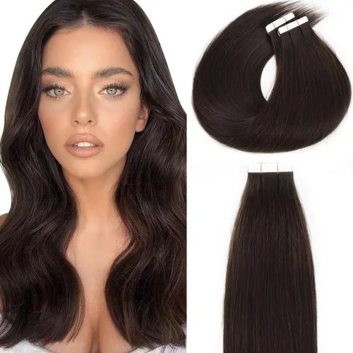 Miniatura 16 de Lacer Extensiones de cabello humano Remy con cinta, 20 piezas, 1.76 oz, extensiones de cabello humano con cinta color marrón chocolate a rubio