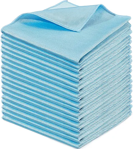 Tatuo 18 paños de limpieza de vidrio de microfibra (16 x 16) paño de pulido, sin rayas, sin pelusas, limpia rápidamente ventanas, gafas, parabrisas,
