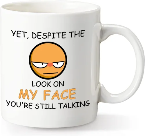 COMOOO A pesar de la mirada en mi cara, sigues hablando, taza de café divertida y sarcástica para regalo para Navidad, amigos, colegas, taza de café