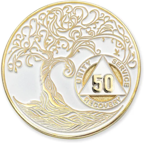 Miniatura 7 de 20 Year Sobriety Mint Twisted Tree of Life - Medallón de recuperación AA chapado en oro, fichas y fichas, color negro