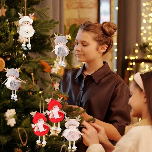 Miniatura 4 de FZBNSRKO 6 adornos de ángel de peluche de Navidad, encantadores colgantes de muñeca de peluche, adorno de ángel para decoración de Navidad, Año