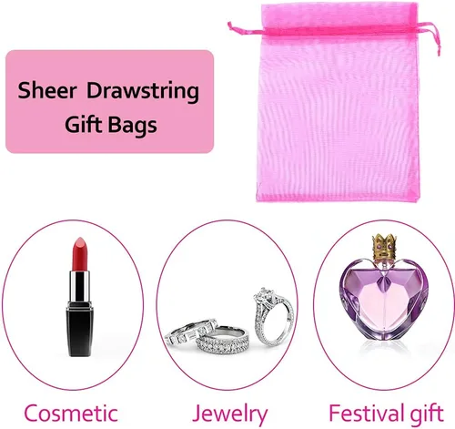 Miniatura 5 de LYSXP 100 piezas de bolsas de organza 5 x 7 pulgadas, bolsas de organza de malla con cordón para joyería, pequeñas bolsas de cordón para regalos