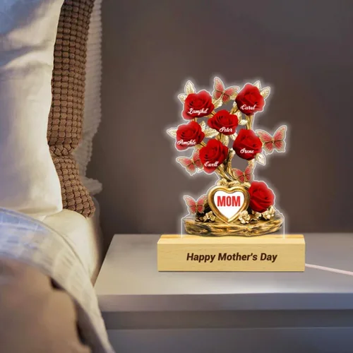 Miniatura 6 de Cada rosa contiene una pieza de tu lámpara de corazón, placa de rosa personalizada con nombre de 1 a 10 niños, luz LED personalizada para mamá, flor