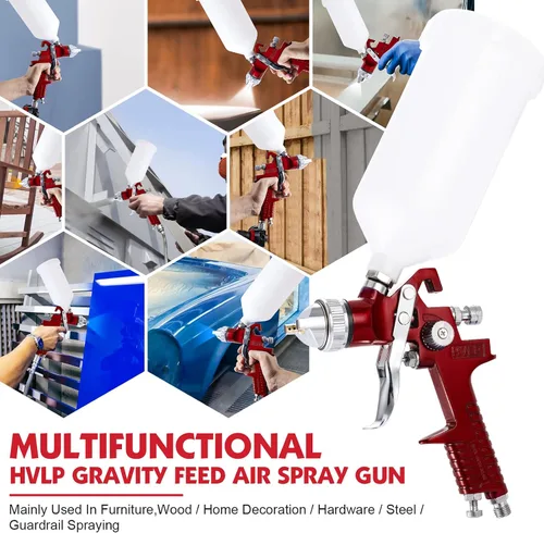 Miniatura 8 de Pindex HVLP Kit de pistola de pulverización con taza de 1000cc, 4 boquillas y agujas de latón reemplazables 1.4mm 1.7mm 2.0mm 2.5mm puntas