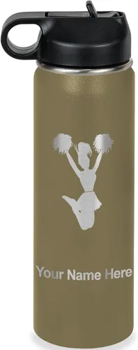 Miniatura 52 de LaserGram Botella de agua personalizada, animadora, acero inoxidable de doble pared aislada al vacío con popote superior, regalo grabado