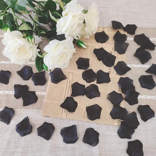 Miniatura 6 de ATFL Pétalos de rosa negros de 0.9 libras, 5000 pétalos de flores falsas negras para bodas, pétalos de flores para noche romántica para él, pétalos