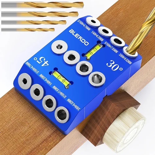 Miniatura 8 de BLEKOO - Plantilla de guía de taladro angular naranja con 4 brocas para kit de tornillos de retraso de barandilla de cable y postes de madera
