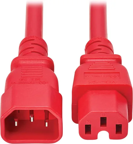 Miniatura 6 de Tripp Lite Cable de extensión de alimentación resistente de 6 pies, C14 a C15, 15A, 14 AWG, rojo (P018-006-ARD)