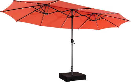 Miniatura 11 de Giantex Paraguas grande de 15 pies para exteriores de doble cara, 48 luces solares, panel solar de carga automática, sombrilla de patio extragrande