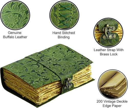 Miniatura 4 de Diario de cuero antiguo hecho a mano con borde de cubierta vintage encuadernado en cuero, diario del libro de sombras, cuaderno de bocetos de cuero