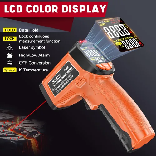 Miniatura 2 de Pistola de Termómetro Infrarrojo, Pistola de Temperatura Digital Láser sin Contacto, -58 °F a 1076 °F, Emisividad Ajustable y Valores Máx/Mín