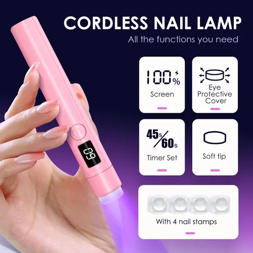 Miniatura 2 de Mini luz UV para uñas, luz UV de mano pequeña portátil rosa para uñas de gel, lámpara de curación flash recargable inalámbrica, lámpara de gel