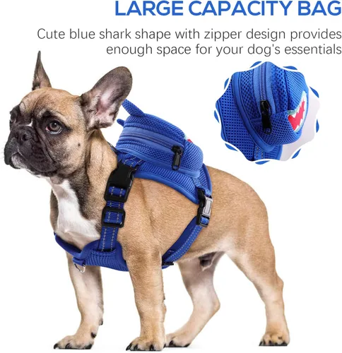 Miniatura 2 de IDOMIK - Mochila para perro con arnés, mochila sin tirón con anillo en D para perros pequeños y medianos, linda mochila autoportante para perros
