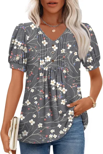 Miniatura 10 de Findsweet Blusas de túnica de verano para mujer, tops casuales y elegantes, manga corta, M-3XL