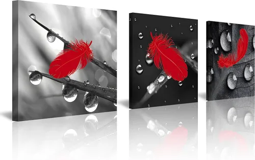 Miniatura 24 de NAN Wind 3 piezas de lienzo moderno Giclée impresiones en blanco y negro con paraguas rojos, lienzo romántico para parejas, pinturas de paisaje rojo
