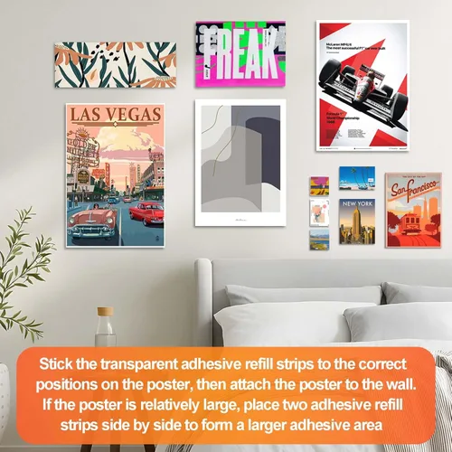 Miniatura 9 de 100 tiras transparentes para colgar cuadros, adhesivo invisible de repuesto para póster, resistente para colgar en la pared, sin daños, cinta