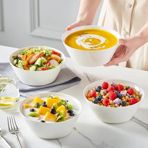 Miniatura 6 de MALACASA Juego de 4 cuencos de sopa de 35 onzas, cuencos de porcelana blanca, cuencos profundos para cocina, cuencos grandes de cerámica para sopa