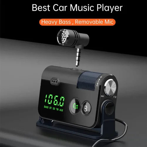 Miniatura 2 de Transmisor Bluetooth Fm, 2 micrófonos y QC3.0 + Tipo-C PD 18W HiFi Bass, adaptador Bluetooth para automóvil compatible con llamadas manos libres