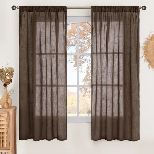 Miniatura 124 de BGment Cortinas de lino café de 30 pulgadas de largo para ventana pequeña, cortinas de media ventana beige semitransparentes ligeras con bolsillo