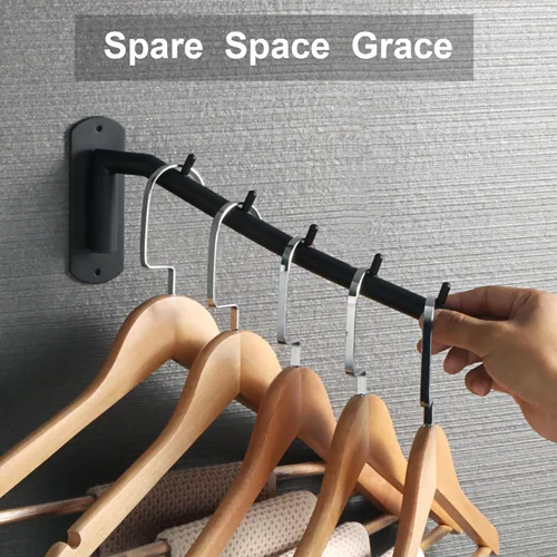 Miniatura 2 de Alise Estante de secado montado en la pared, percheros giratorios de acero inoxidable, ahorro de espacio, estante de secado de pared de ropa de Negro