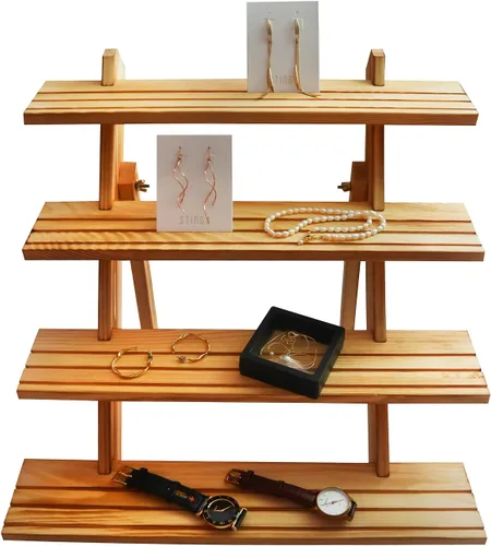 Miniatura 4 de Soporte para aretes y anillos elevadores de madera marrón, estante de almacenamiento, estante de joyería, estante de escritorio, soporte para tazas