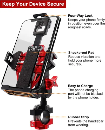 Miniatura 4 de Soporte de metal para teléfono de motocicleta, sólido y antirrobo, soporte para teléfono celular resistente, compatible con Harley Davidson y la Rojo
