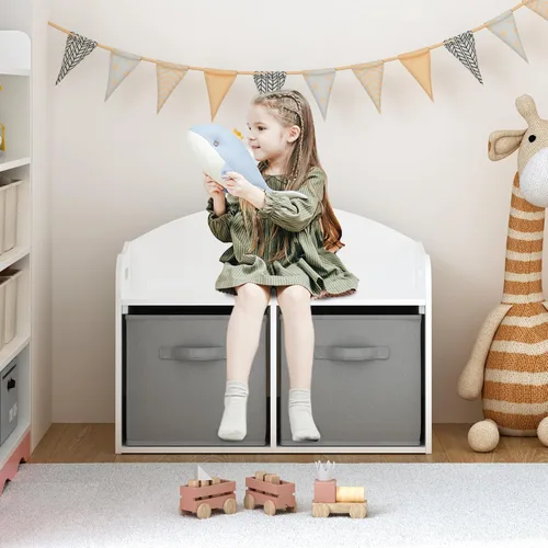Miniatura 5 de Timy Organizador de almacenamiento de juguetes de madera para niños, con cajones de tela plegables, gabinete de almacenamiento de juguetes