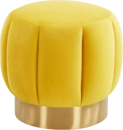 Miniatura 12 de SAFAVIEH Couture Collection Maxine Glam - Otomana redonda tapizada de terciopelo negro/canal dorado para sala de estar, dormitorio, taburete