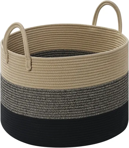 Miniatura 20 de Cesta de lavandería para organizar, cestas grandes de lavandería de 52 litros, cesta de manta tejida de cuerda de algodón, cesta de lavandería
