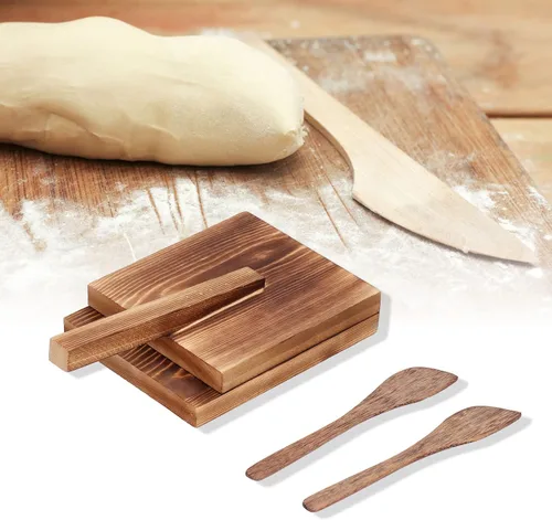 Prensa de tortilla, prensa de tortilla de madera, prensa mexicana de tortilla, hecha de madera natural de grado alimenticio, papel pergamino grande
